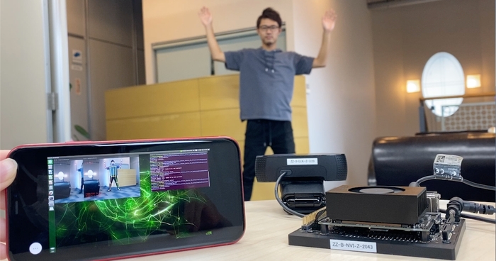 VisionPoseを「Jetson Xavier NX」とスマートフォンの最小構成で動かす様子