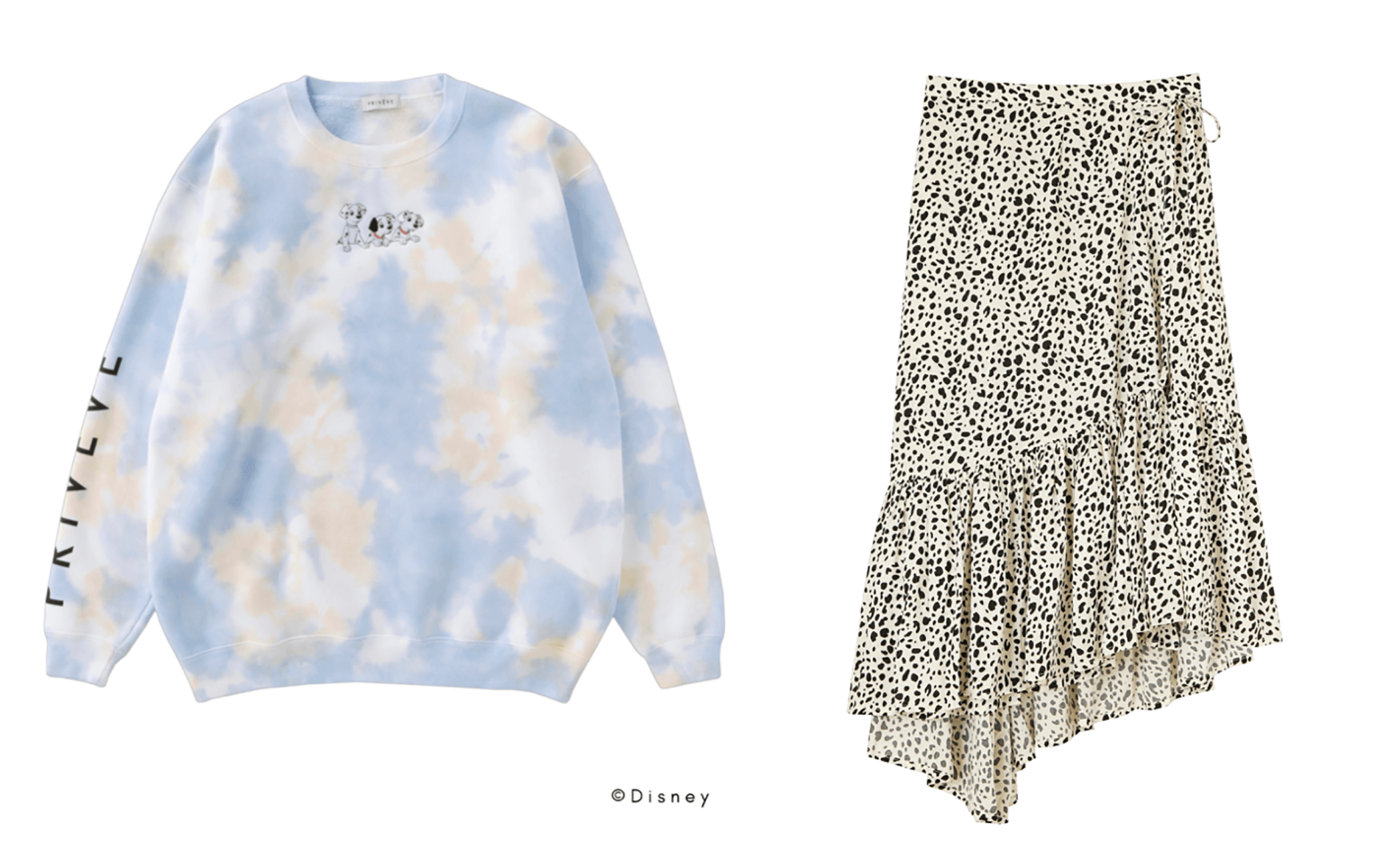 (左)THE DALMATIAN EMBROIDERY SWEAT SHIRT(右)THE DALMATIAN WRAP SKIRT)