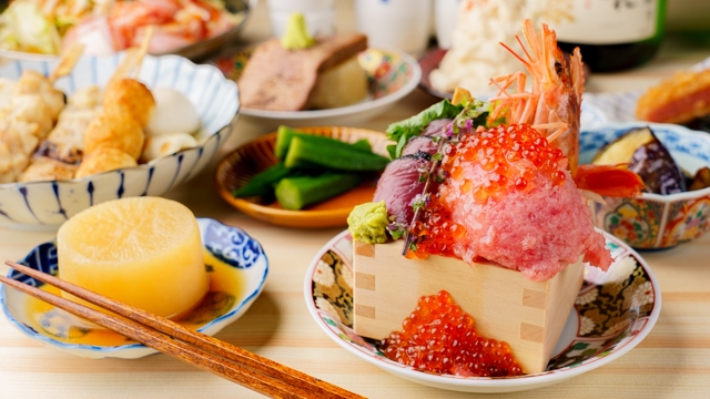 大好評の海鮮刺身の升盛りは今回も続投
