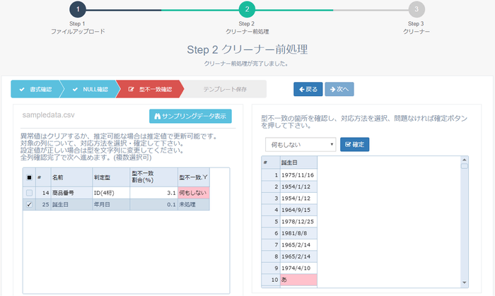 Cleaner型不一致確認