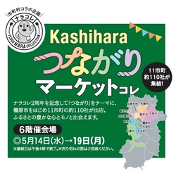 近鉄百貨店橿原店 「プラグス　マーケット近鉄橿原店」オープン2周年記念 「Kashiharaつながりマーケットコレ」を６階催会場にて開催 奈良県内の11市町、約110社の商品をご紹介します。
