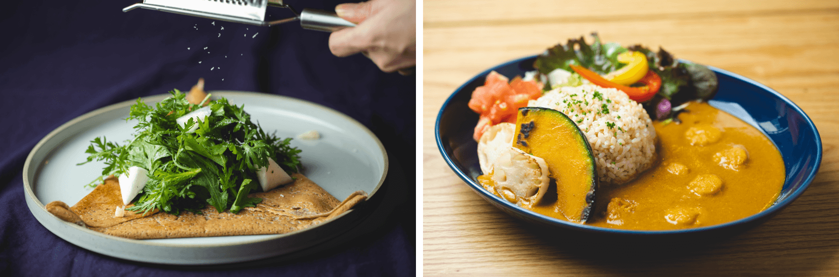 地元産の野菜を使った看板メニューのガレットやカレー (c)Waki Hamatsu