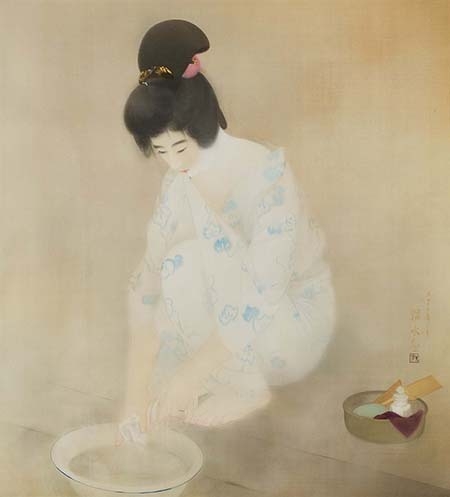 伊東深水《湯気》大正13年(1924) 名都美術館蔵【前期】