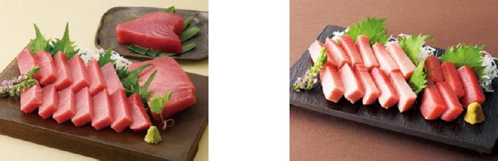 〈黒門市場 新魚栄〉近大マグロセット(左)、近大マグロセット(右)