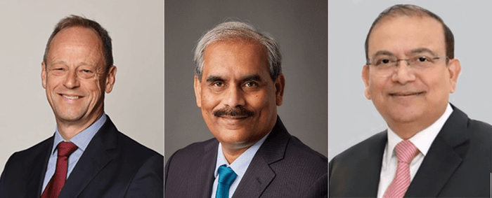 左から、Jesper Kristensen Group CEO、Ajay Chaudhry Co CEO Ship Management Dry Vessel Division、Vikas Trivedi Co CEO Ship Management Tanker and Gas Carrier Division