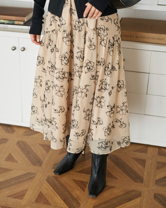 <ミラ オーウェン>ShinQs別注アイテム ウエストゴムティアードスカート