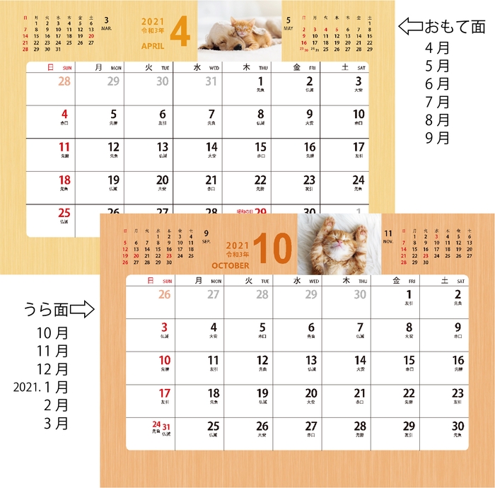 両面カレンダー(6か月後裏面使用)