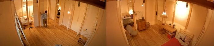 左)壁がない部屋 右)壁をはめた部屋