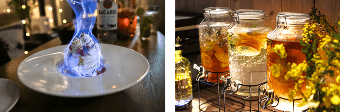 蒼く燃えるケーキベイクドアラスカ、自家製のサングリアやボタニカルウォーターなど