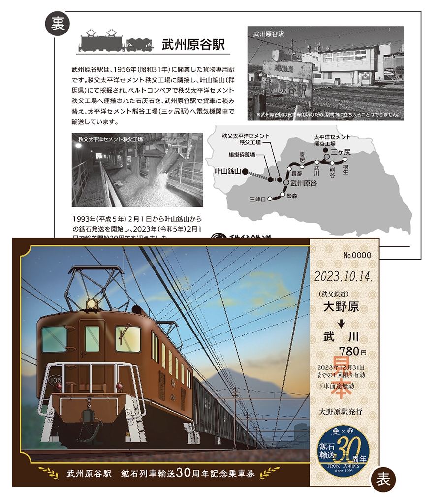 武州原谷駅鉱石列車輸送30周年記念乗車券 イメージ(2)
