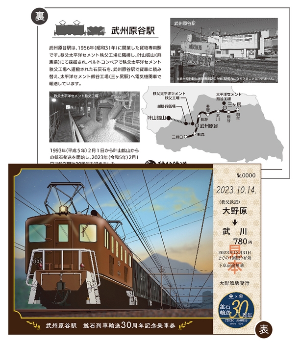 武州原谷駅鉱石列車輸送30周年記念乗車券 イメージ(2)