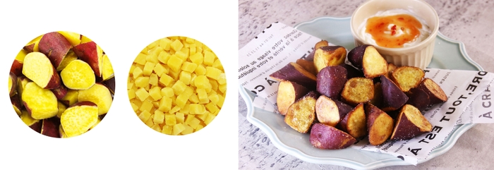 (商品名)冷凍さつまいも(紅あずま)乱切り1kg・10mmダイス1kg／(メニュー名)フライドスイートポテト
