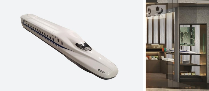 「リニア・鉄道館」展示品の一部、「N700A」新幹線電車の1/20模型を店内で展示