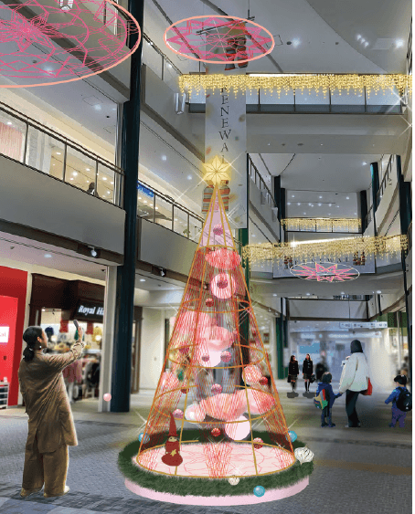 ▲メイン装飾:KUZUHA MALL本館ミドリモール1F モールアベニュー てまりと魔法陣で幻想的な世界観を表現