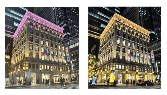 昨年の様子(左：ボージョレ・ヌーヴォーライトアップ、右：ウィンターイルミネーション)