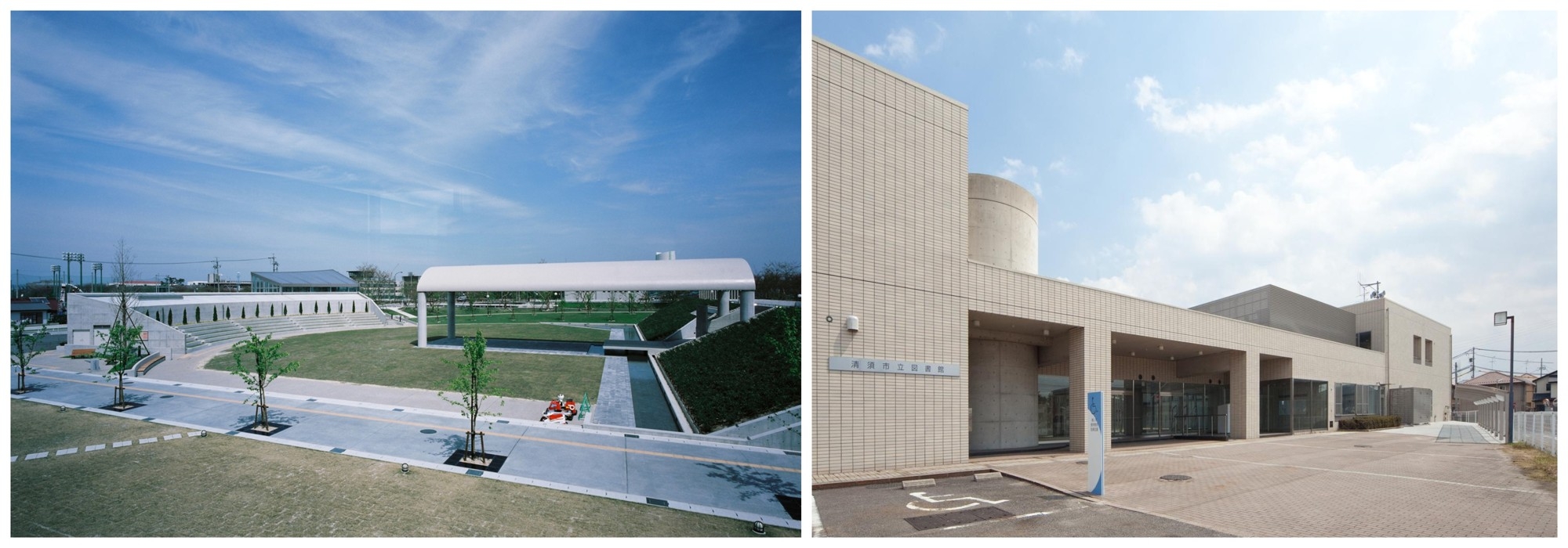 本イベントでめぐる謎解きスポットのイメージ(左:はるひ夢の森公園/右:清須市立図書館)