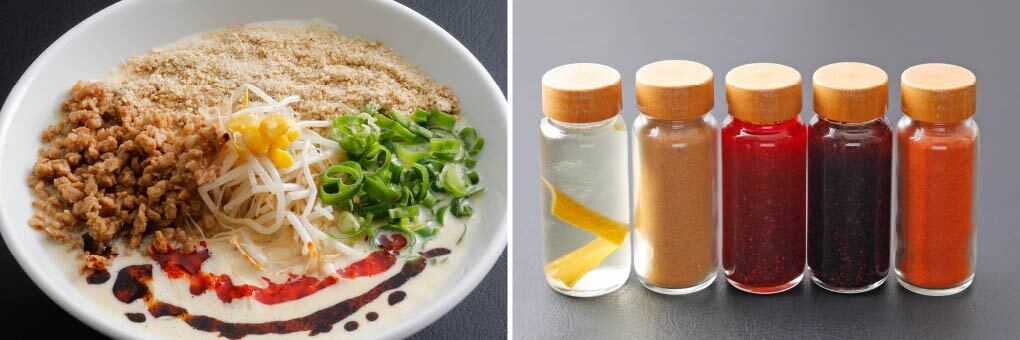 動物性材料を使用しない担担麺/漢方を配合した辣油、唐辛子、山椒でお好みの味に調整できます。