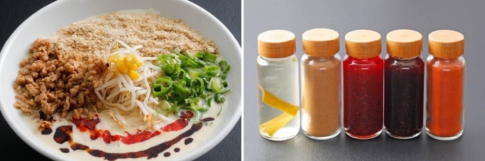 動物性材料を使用しない担担麺/漢方を配合した辣油、唐辛子、山椒でお好みの味に調整できます。