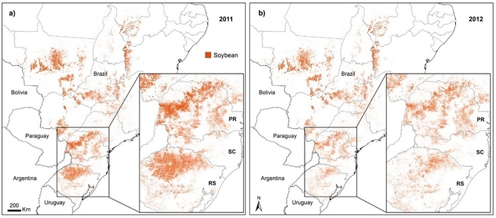 図3:リモートセンシングによるブラジルの大豆収穫予測