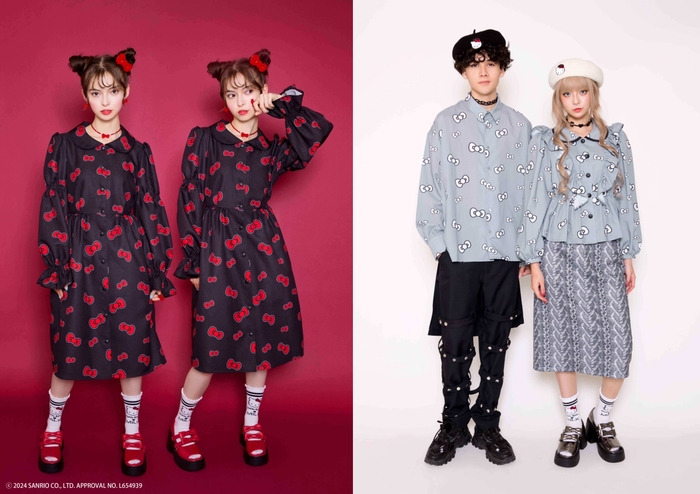 左)ワンピース 39,600円/バレッタ 7,150円 右)左:シャツ 26,180円/ベレー帽 12,100円 右:ブラウス 27,830円/ベレー帽 12,100円(全て税込み)