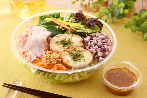 桜チップで燻したスモークチキンのサラダ(すりおろし野菜ドレッシング)