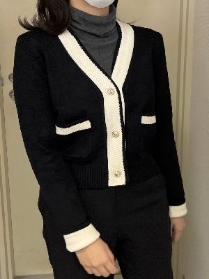 【OTONA韓国】コンビカーディガン ブラック