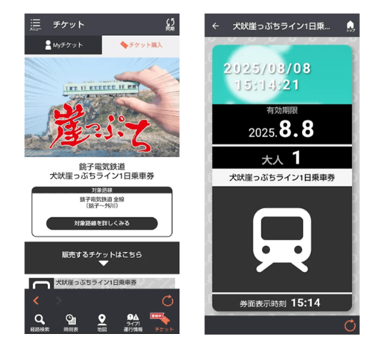 「犬吠崖っぷちライン1日乗車券」券面