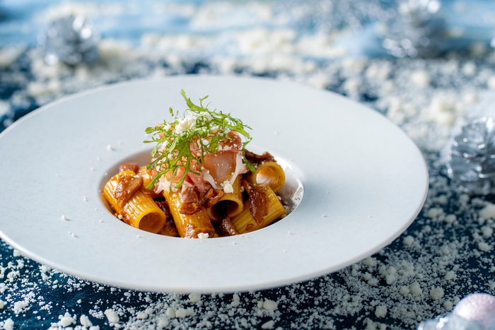 ポルチーニ茸とイタリア産生ハムのリガトーニパスタ（オプション）