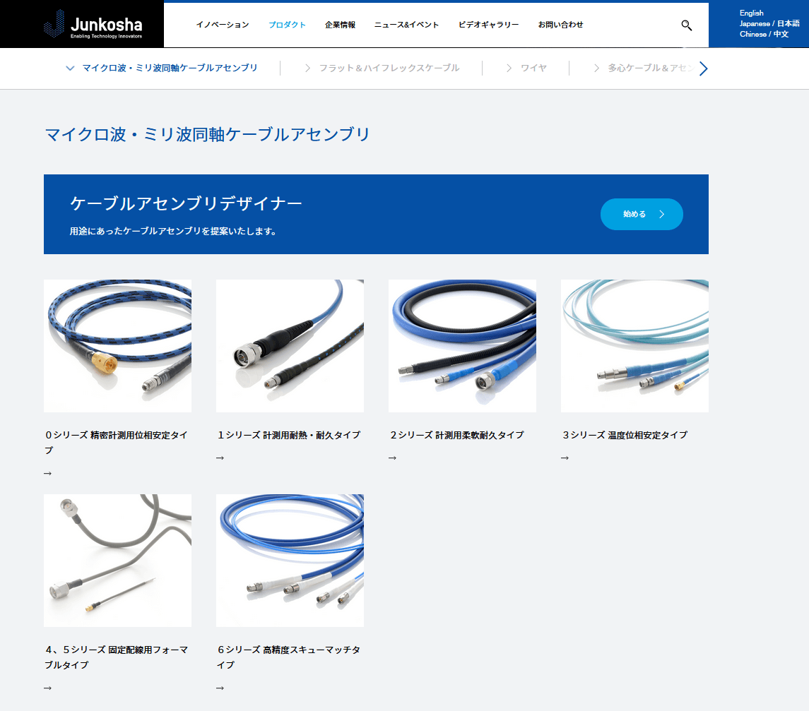 マイクロ波・ミリ波同軸ケーブルアセンブリ