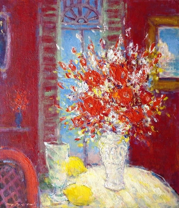 窓辺のバラとレモン F10