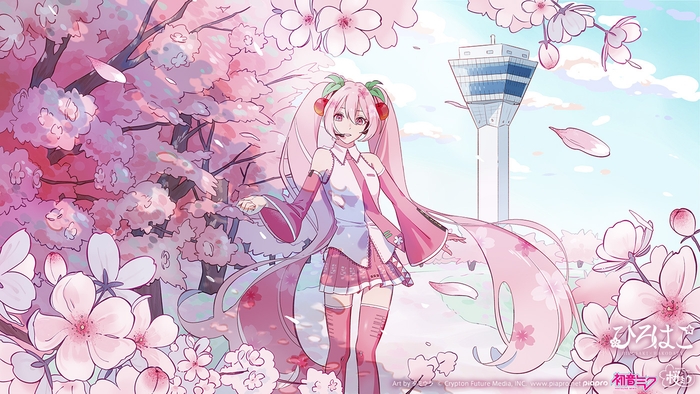 函館ビジュアル『五稜郭タワーをバックにした五稜郭公園の桜』 Art by タミウラ (C)CFM