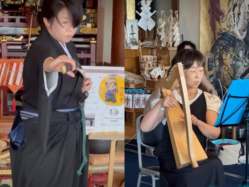 ミニハープ演奏&居合演舞