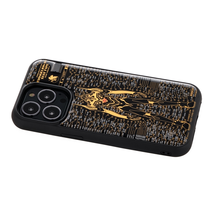 FLASH EVA01 基板アート iPhone 13Proケース 黒 ななめ