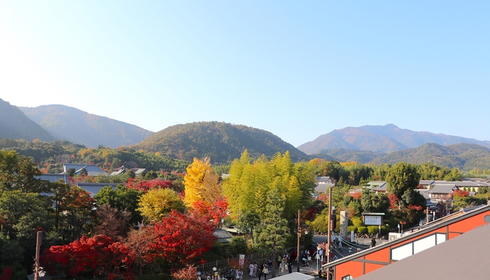 屋上テラスからの小倉山方面の景観(2022年11月撮影)