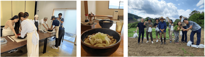 (海鮮ほうとううどん・手打ち体験)     (吉田うどんくらよし)           (わっぱファーム地元農家体験)