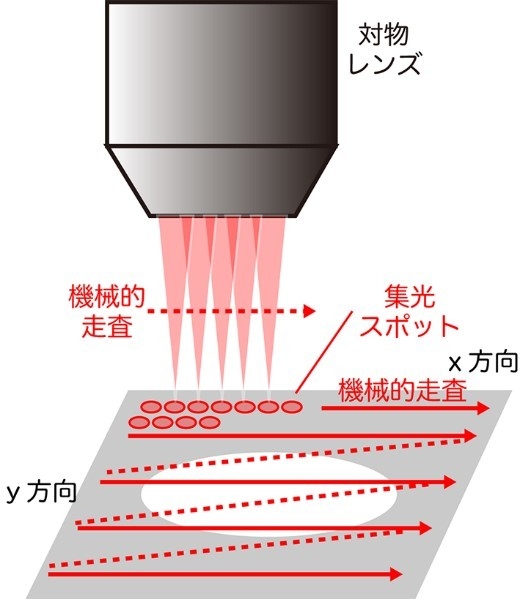 図B イメージ取得のための機械的焦点走査