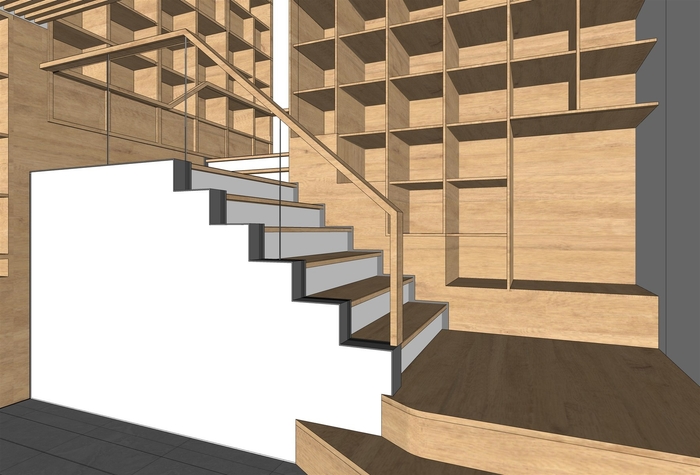 パブリック_階段本棚イメージパース