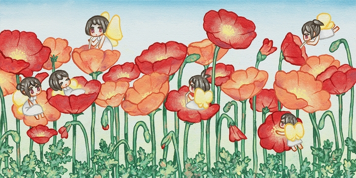 《何かがいる-ポピー-》(英題“There is something ‘Poppy’”) 2024年 アクリル、キャンバス 20×40cm