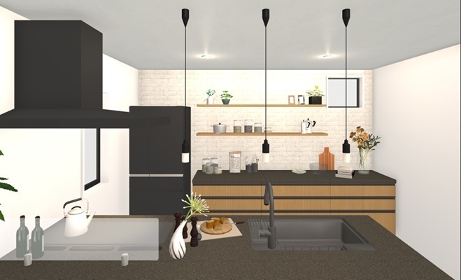 3Dパースのスクリーンショット例：キッチンエリア