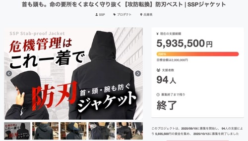 相次ぐ刃物事件に、日常防犯の新たな選択肢　 大好評「防刃ベスト」につづき 「普段着できる防刃ジャケット」量産化決定