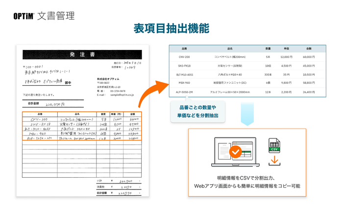 表項目抽出機能