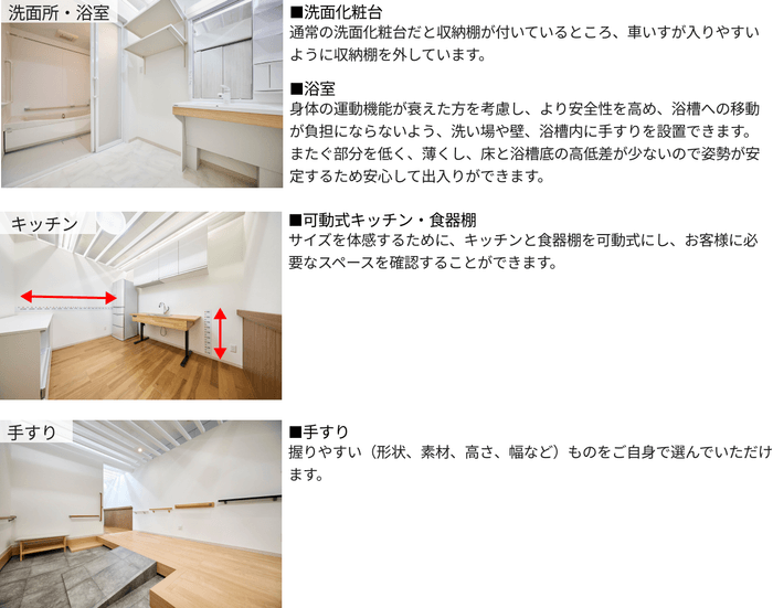 洗面所・浴室、キッチン、手すり