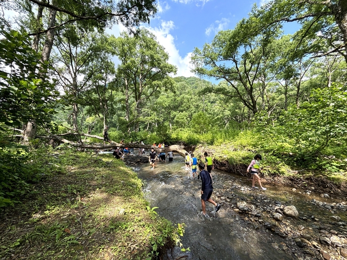 雨飾高原キャンプ場近くの大海川で川遊び